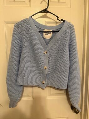Princess Polly Light Blue Cropped V-Neck Button Cardigan Sweater